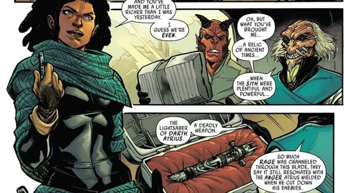 Darth Atrius's lightsabers are seen in a comic strip in Star Wars.
