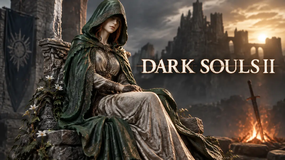 Шаналотта из Dark Souls II в изумрудном плаще с капюшоном на диораме, коллекционная статуя Faith Studio