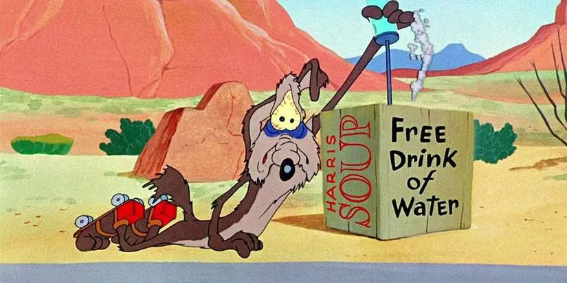 Wile E Coyote looking exhausted and broken