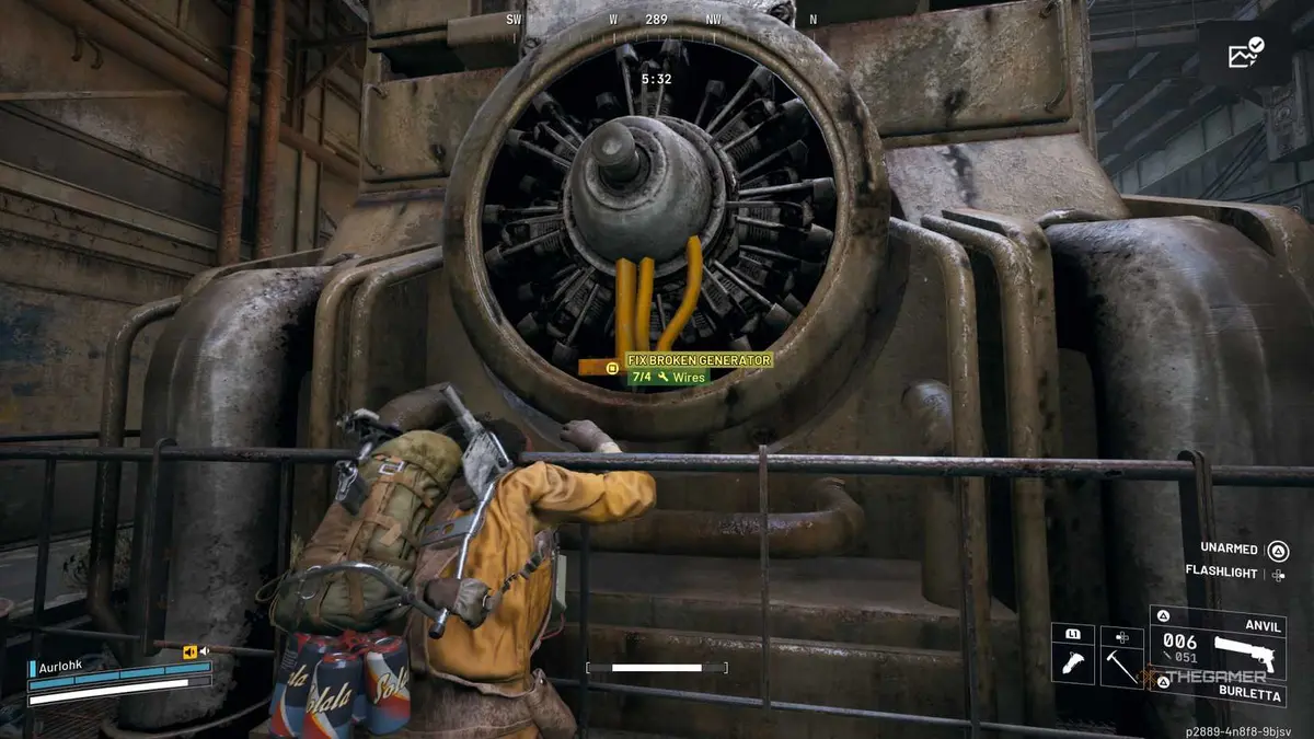 Player raider using four wires to repair a broken generator in the Power Generation Complex in Arc Raiders.