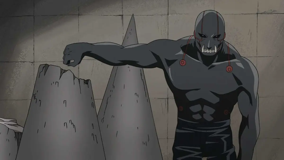 Greed destroys a spike on the ground in Fullmetal Alchemist: Brotherhood