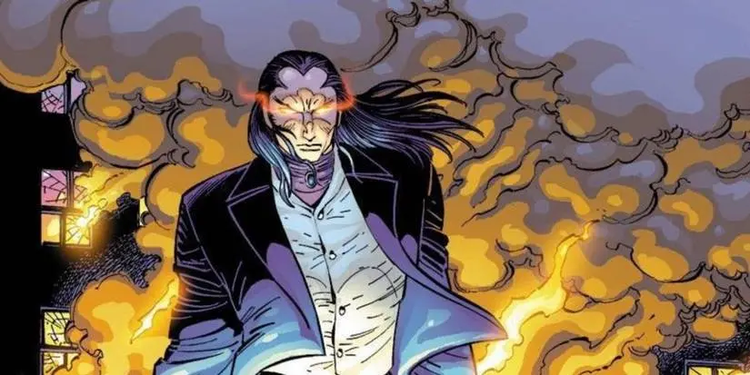 Spider-Man's foe Morlun stands with glowing eyes