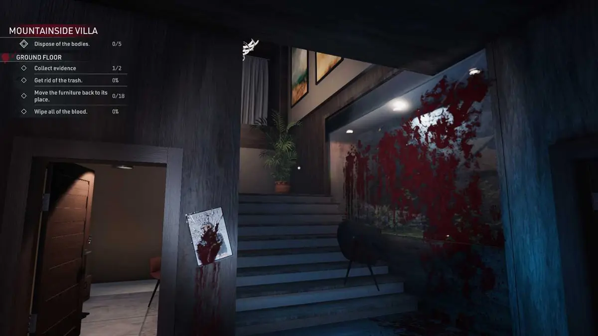Kovalsky is heading towards to second floor of the villa in Crime Scene Cleaner