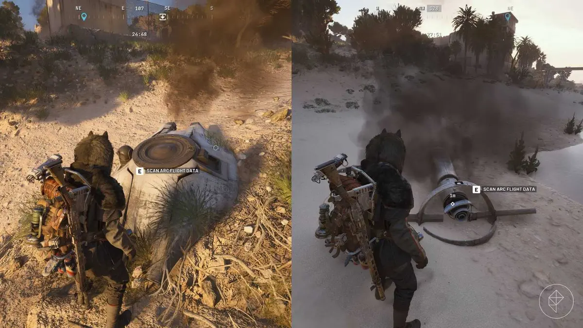 The player standing in front of an Arc probe and an Arc courier in Arc Raiders.