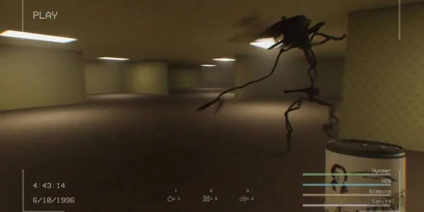 A lanky creature in an office building in The Backrooms: Found Footage