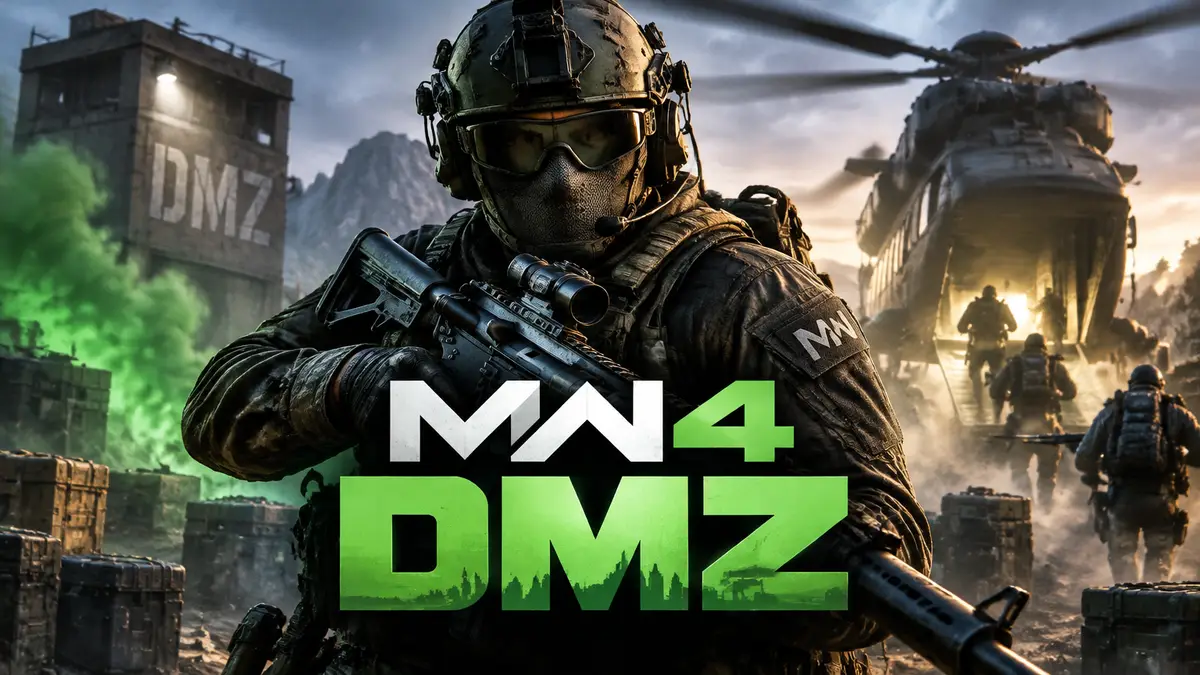 Оперативник в экипировке держит оружие на фоне зоны эвакуации Modern Warfare 4