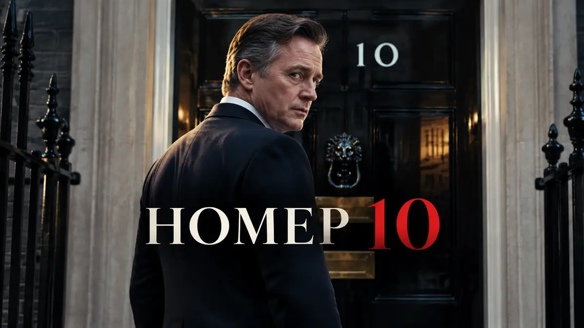 Постер сериала «Номер 10»: британский премьер-министр у чёрной двери резиденции на Даунинг-стрит