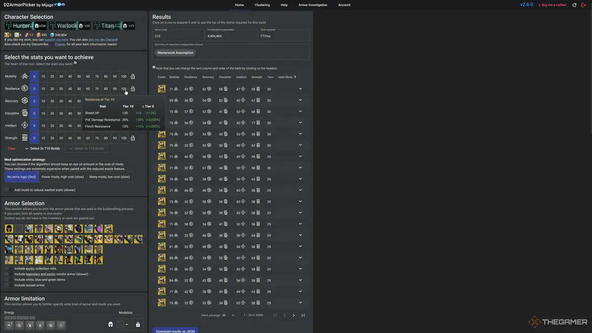 Destiny 2 D2ArmorPicker Website Resilience