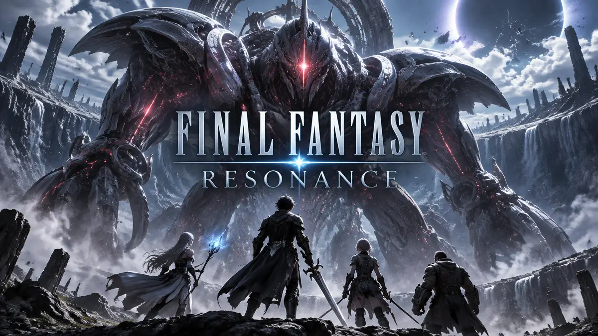 Гигантская машина Ultima Weapon в огромном кратере, ключевой арт в стиле Final Fantasy Resonance
