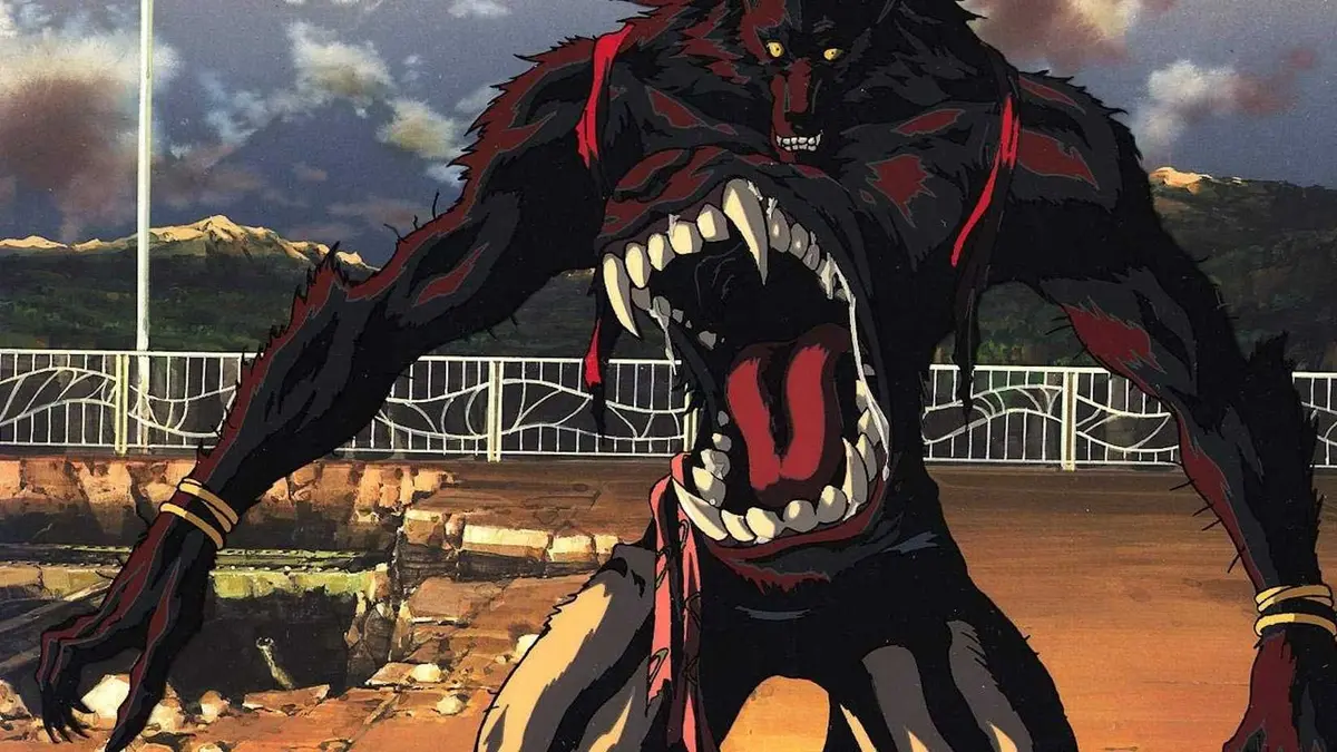 Mashira's mutated werewolf body chomps in Vampire Hunter D: Bloodlust.