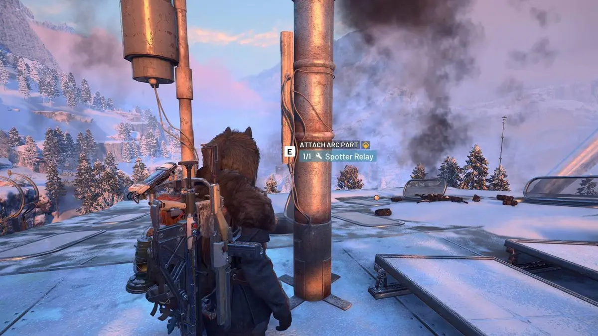 The player in Arc Raiders standing in front of the antenna for the Ruins and Reverberations quest.