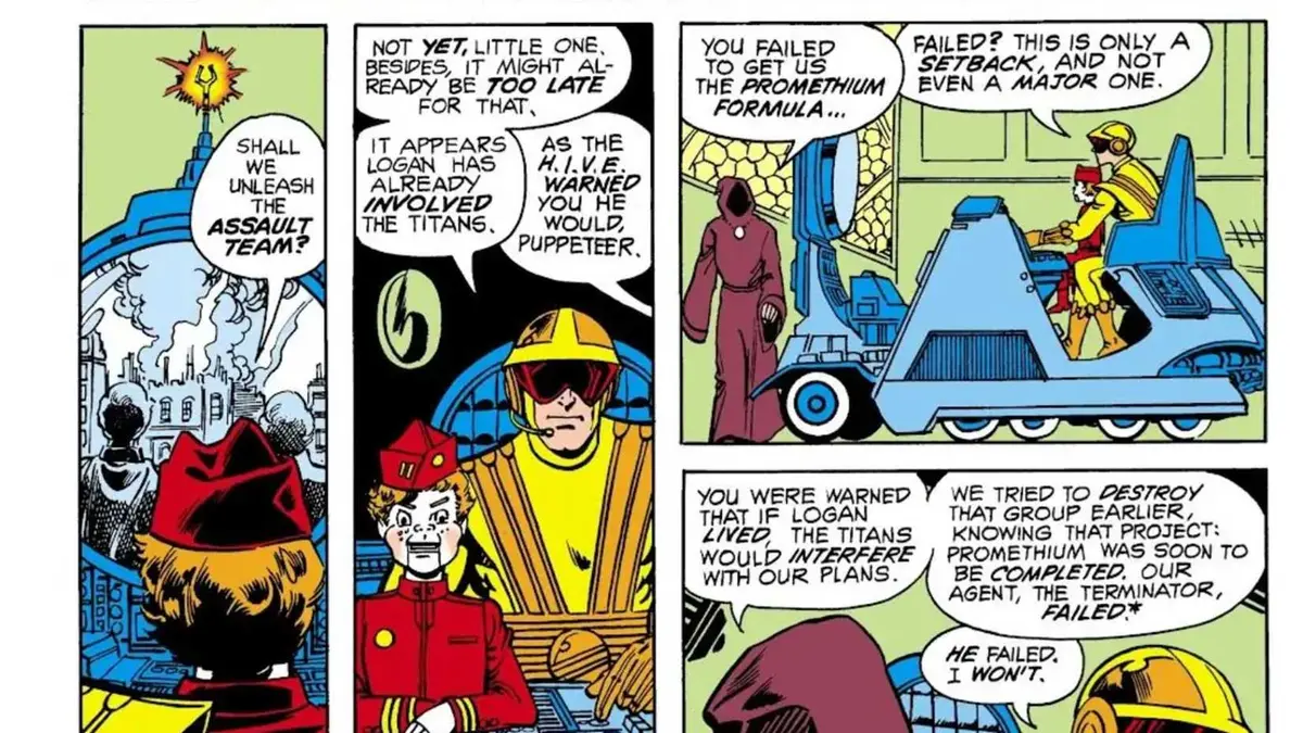The Puppeteer talking to HIVE while monitoring the Teen Titans