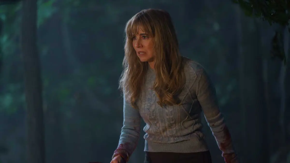 Pam with a knife in Crystal Lake
