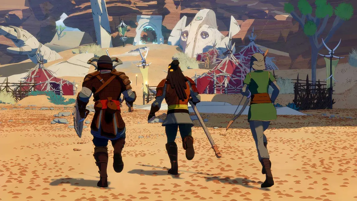 three heroes in stormforge running toward an enemy outpost.