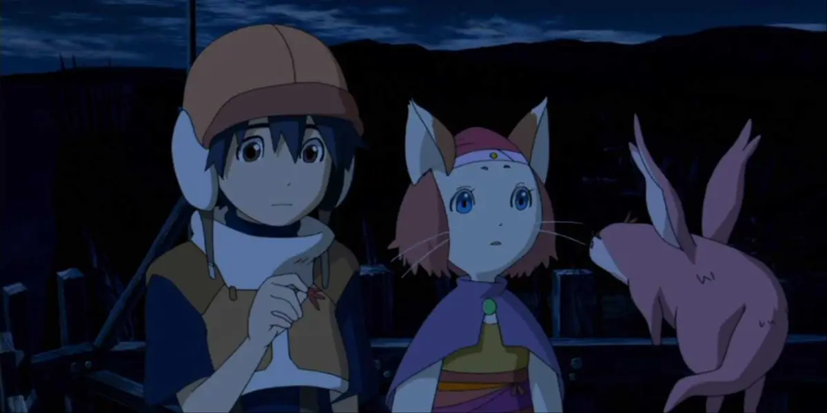 Brave Story (2006) anime still with two of the main characters standing together.