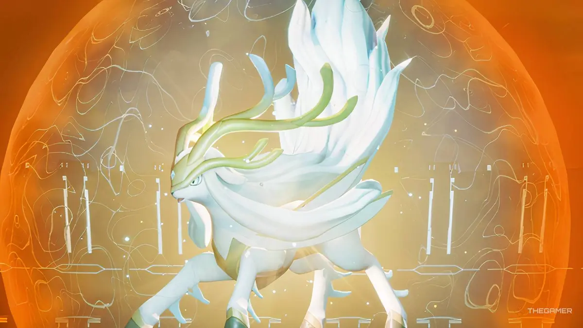 Palworld Key art of Hartalis on an orange background.