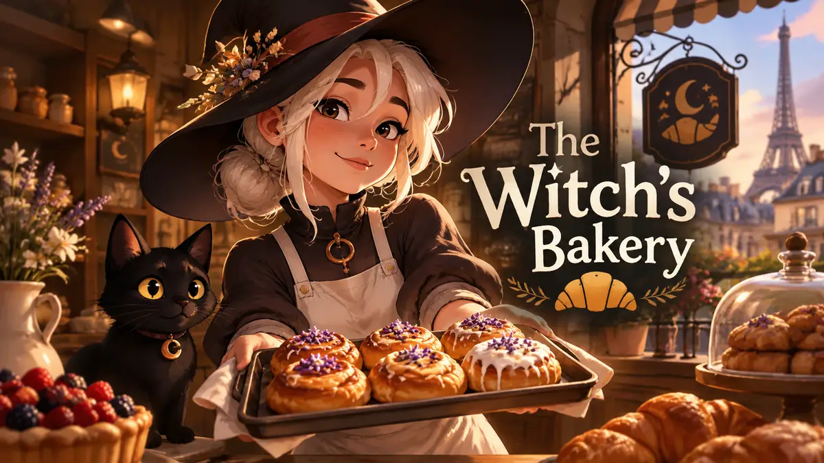 Ведьма Lunne с выпечкой в уютной парижской пекарне в игре The Witch’s Bakery
