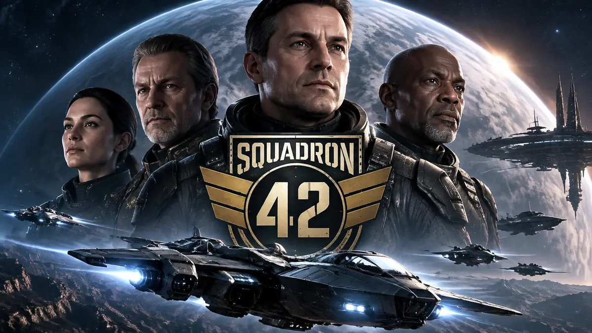 Космический корабль и герои с лицами актеров в игре Squadron 42 в Steam