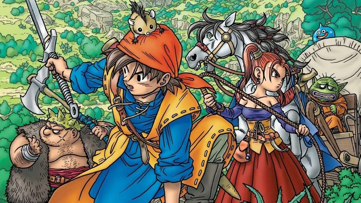 Hero, Medea, Marcello, and Trode together on the Dragon Quest VIII Journey of the Cursed King key art