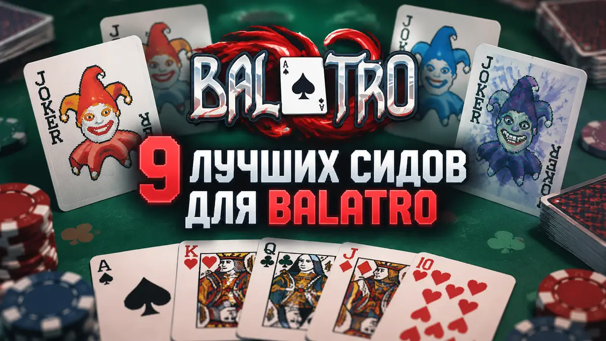 Карты и пиксельные джокеры на зеленом сукне стола игры Balatro