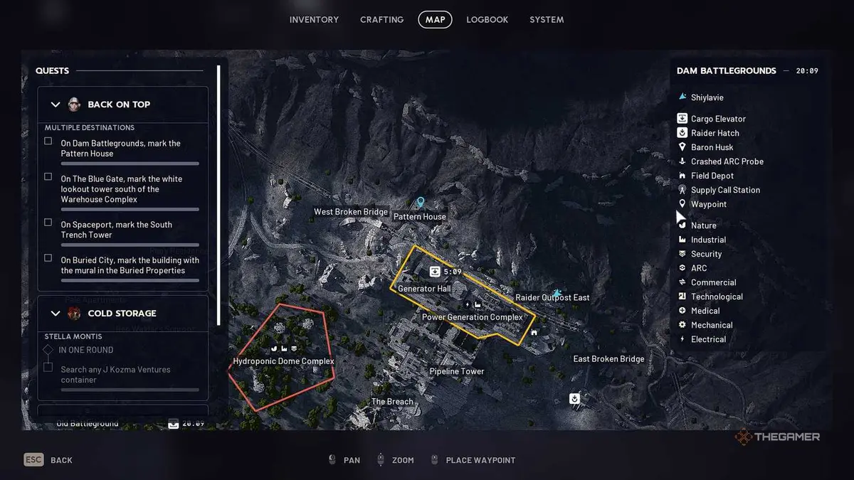 ARC Raiders Dam Battleground tag location map.