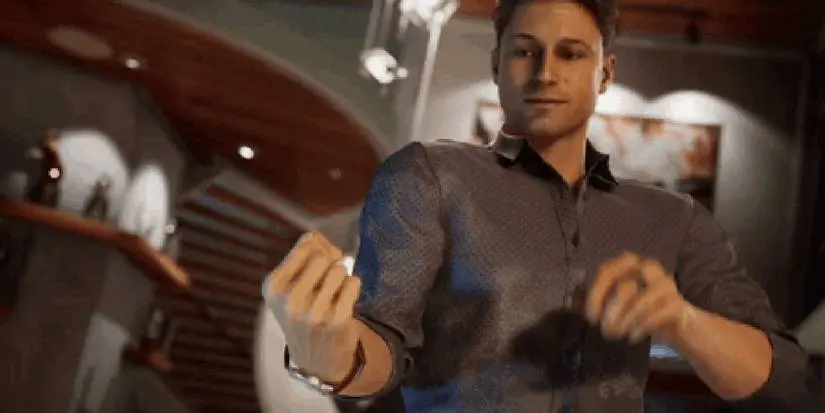Johnny Cage winding up a middle finger in Mortal Kombat 1
