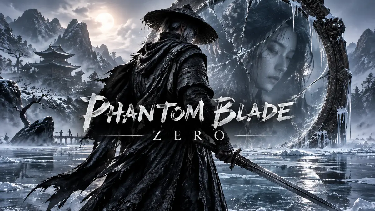 Воин с клинком у замёрзшего зеркала на озере Meigu Lake, ключевой арт Phantom Blade Zero в стиле уся