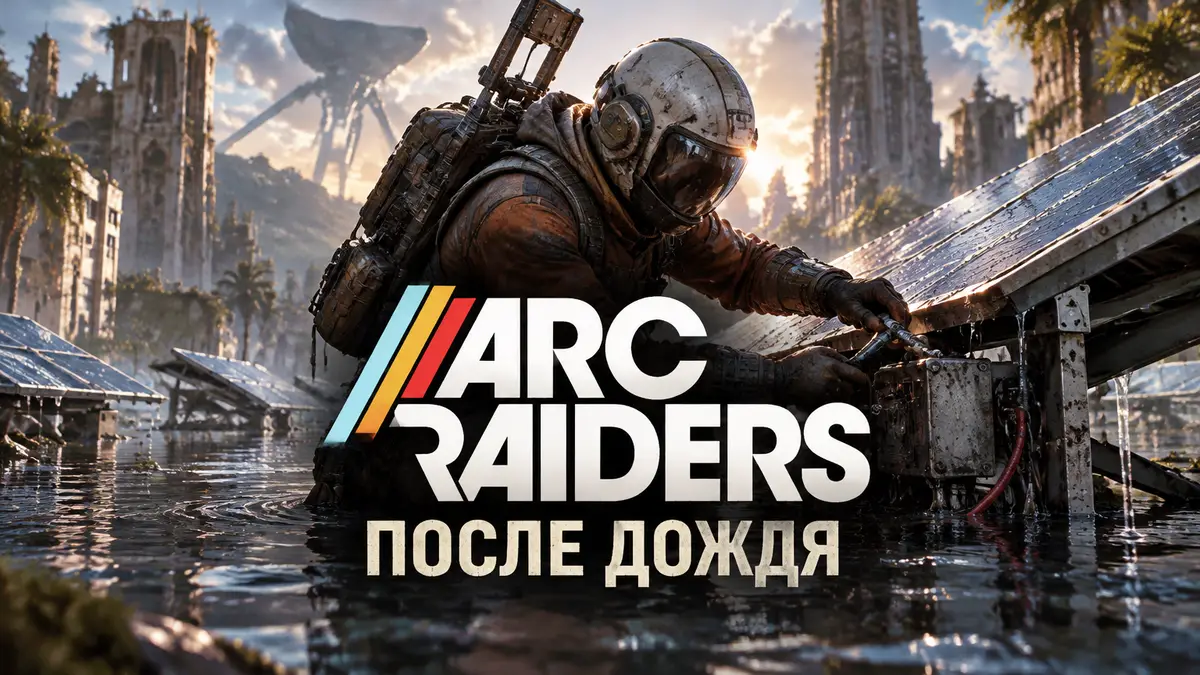 Рейдер чинит затопленные солнечные панели в Buried City после дождя, ключевой арт ARC Raiders