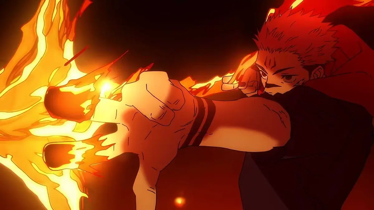 Sukuna aims a flaming arrow at Jogo in Jujutsu Kaisen