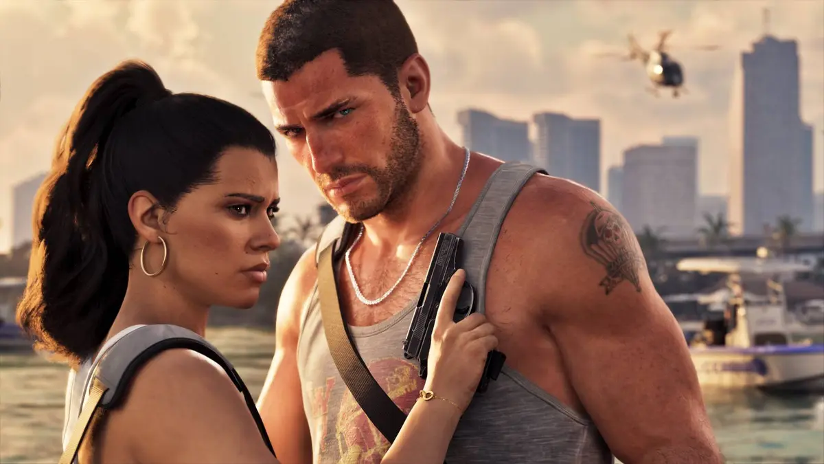 Jason and Lucia holding each other from GTA 6.