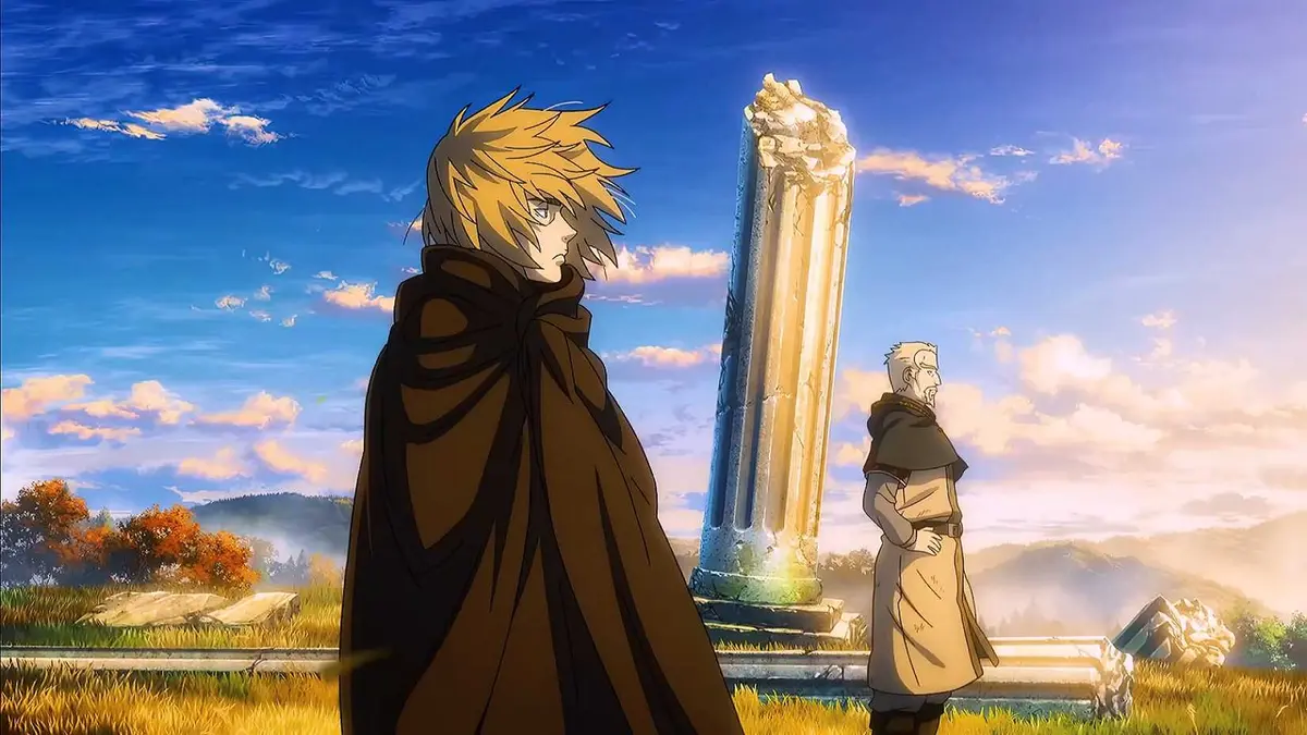 Thorfinn and Askeladd watch the sunset in Vinland Saga Season 1.