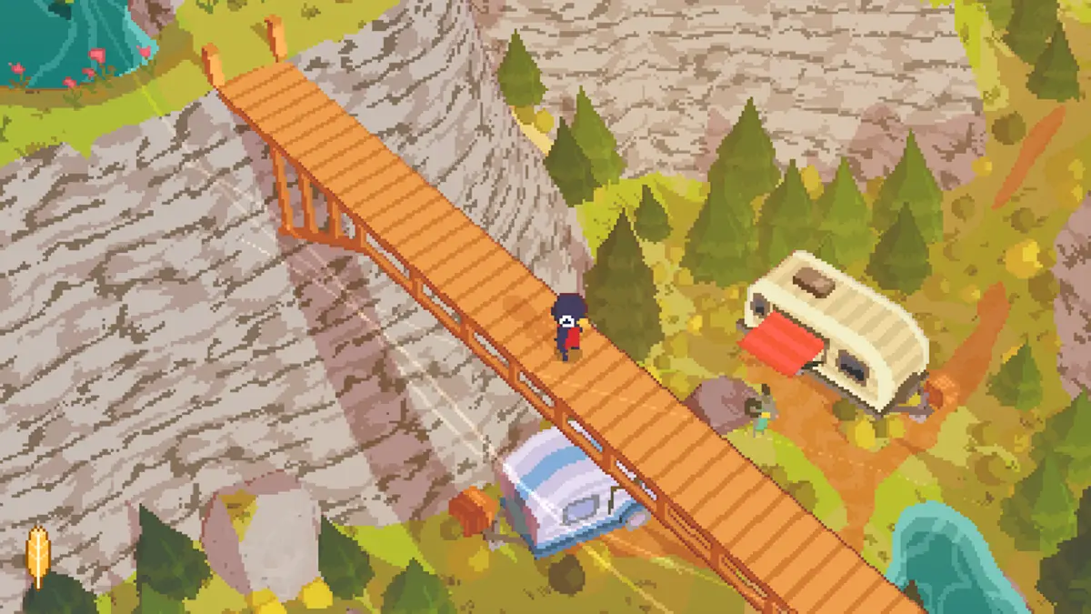 Walking over a bridge in A Short Hike (2019)