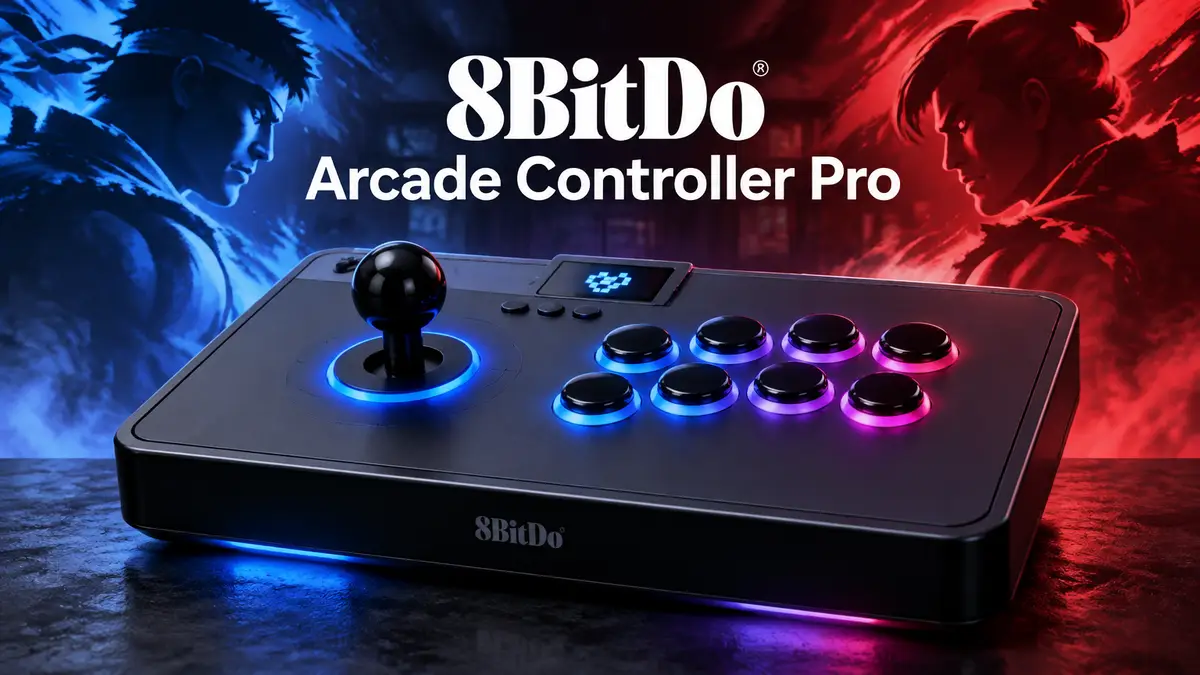 Беспроводной контроллер для файтингов 8BitDo Arcade Controller Pro с дисплеем и подсветкой в центре
