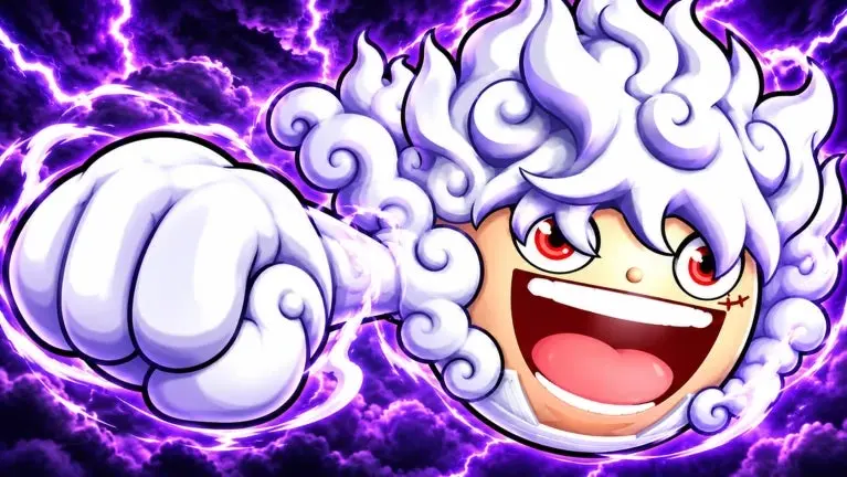 Artwork for the Roblox game Anime Ball Battles showing a ball that looks like the Gears 5 version of One Piece's Luffy.