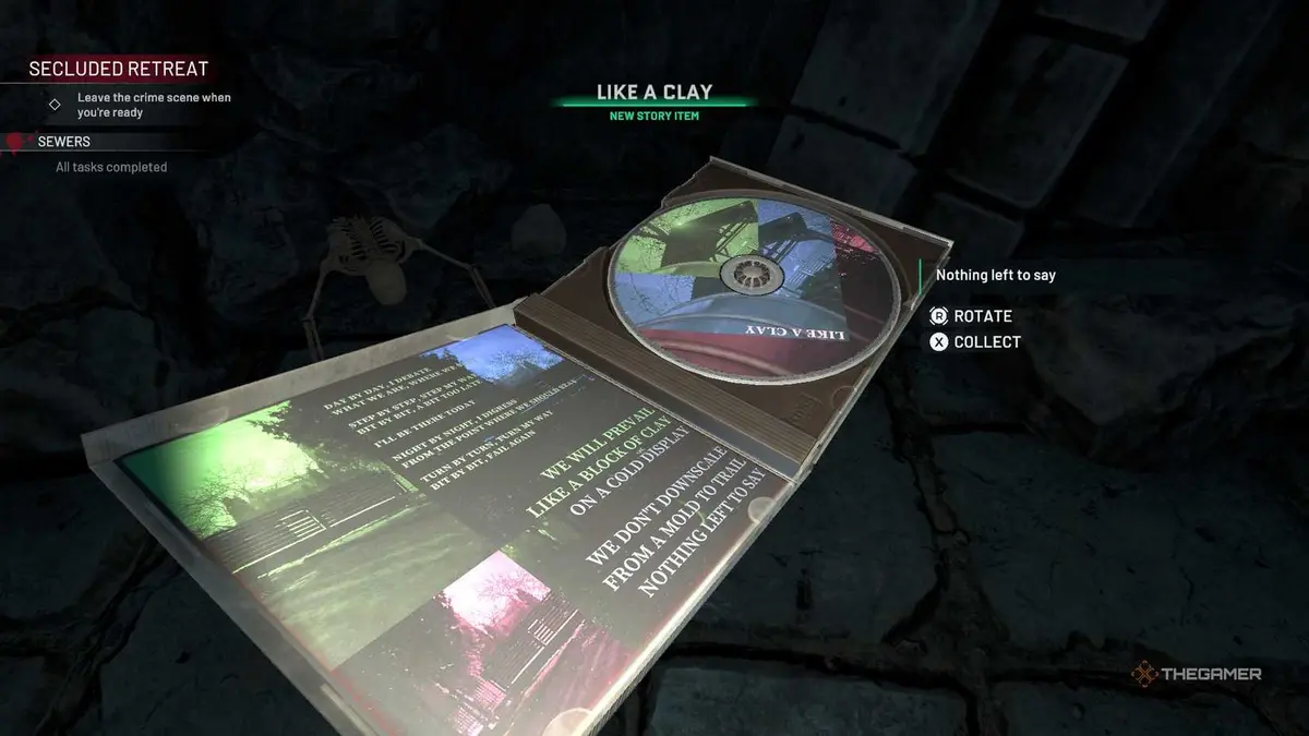 Crime Scene Cleaner CD in secret room.