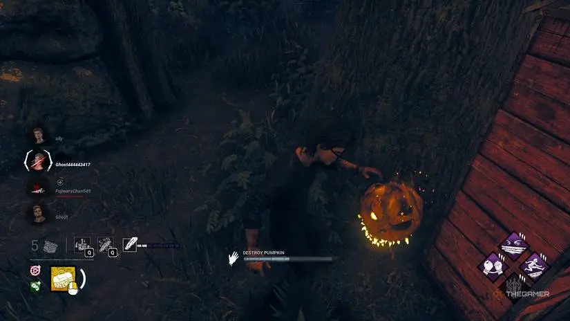 Kicking a pumpkin in Dead by Daylight.