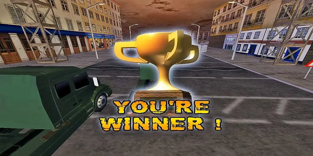 A victory screen from Big Rigs Over the Road Racing