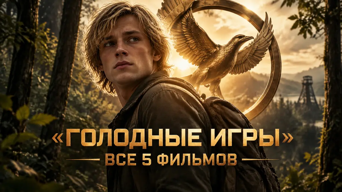 Юный Хеймитч Эбернети в лесу Дистрикта 12 на постере «Голодные игры: Рассвет жатвы», символ сойки