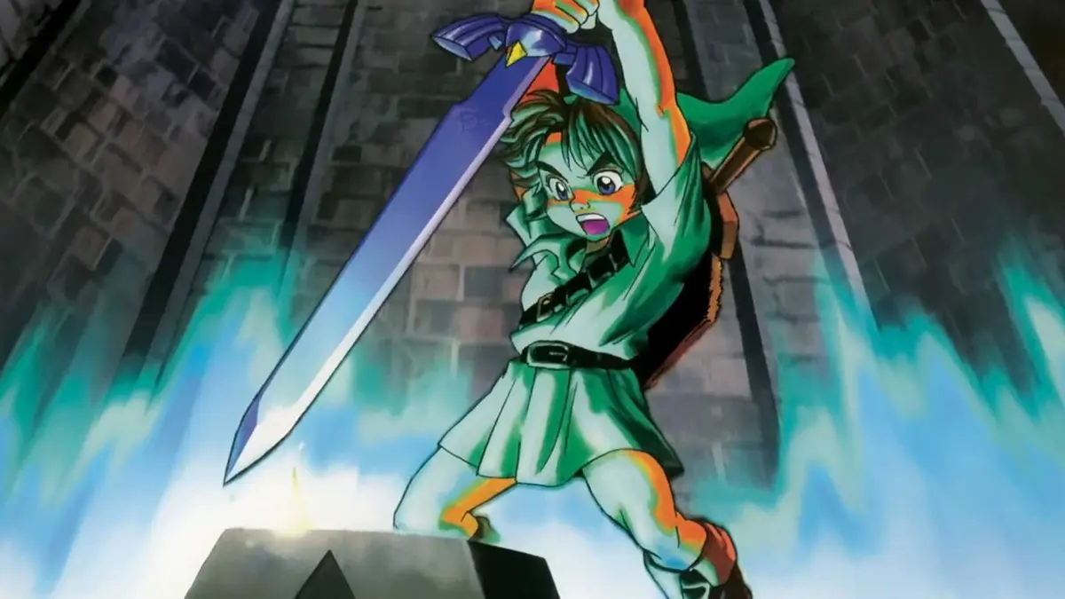 Link removes the Master Sword in the Temple of Time