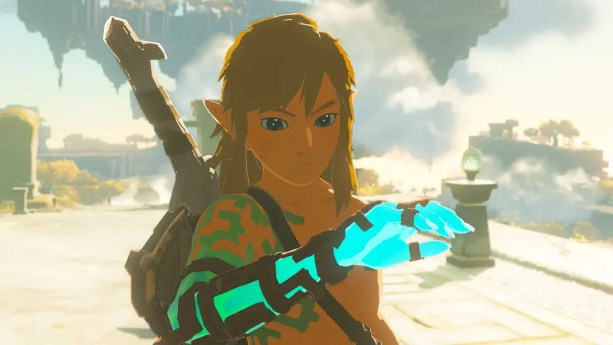 screenshot from Zelda Tears of the Kingdom with Link looking at the Ultrahand