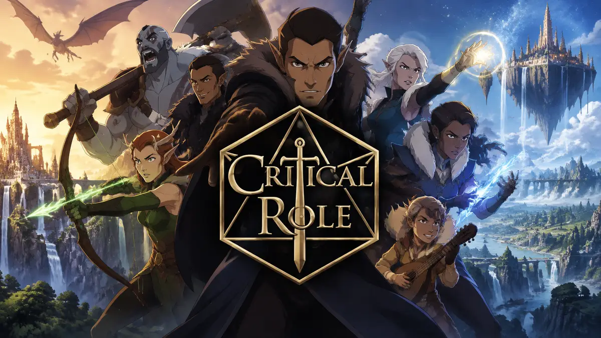 Постер анимационного фэнтези сериала Critical Role на фоне волшебного мира Prime Video
