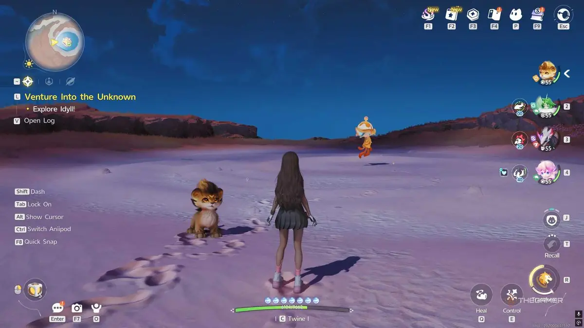An Aniimo player is standing and looking at Alpha Luminelle.