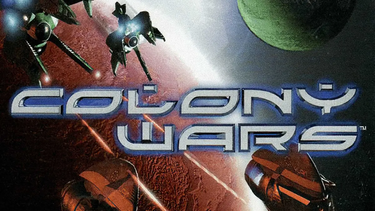 Spaceships battling over a planet in the PlayStation 1 title Colony Wars