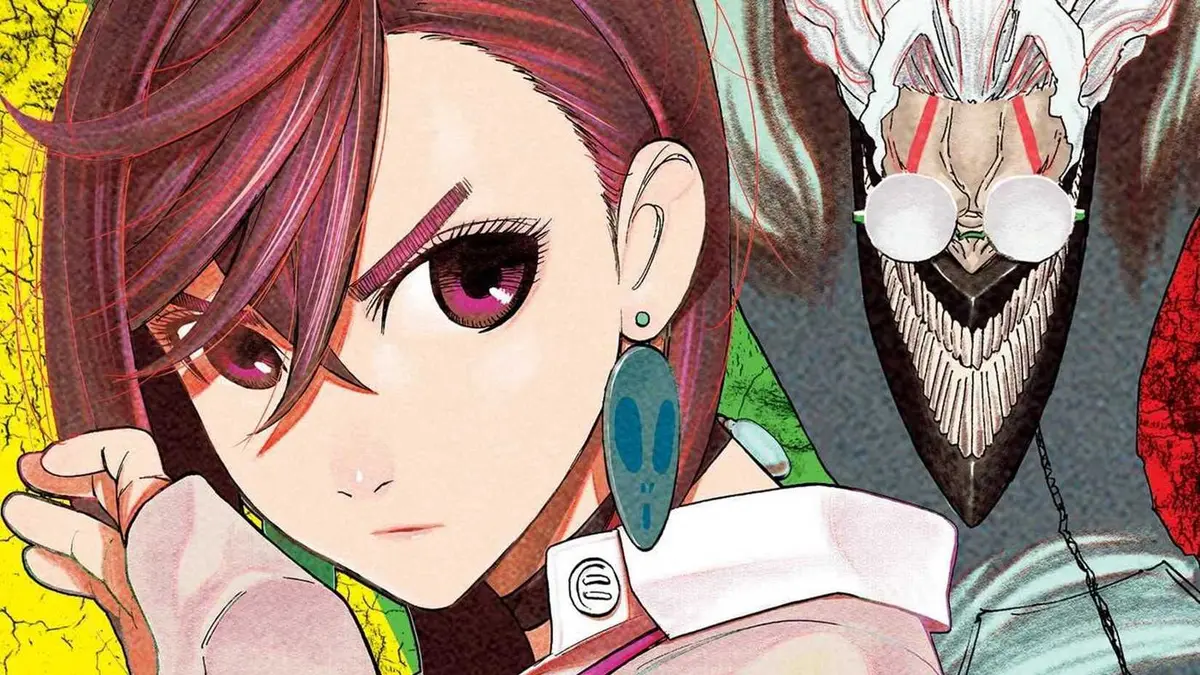 Dandadan Manga Volume 1 Cover featuring Momo and Takakura in his transformed state.