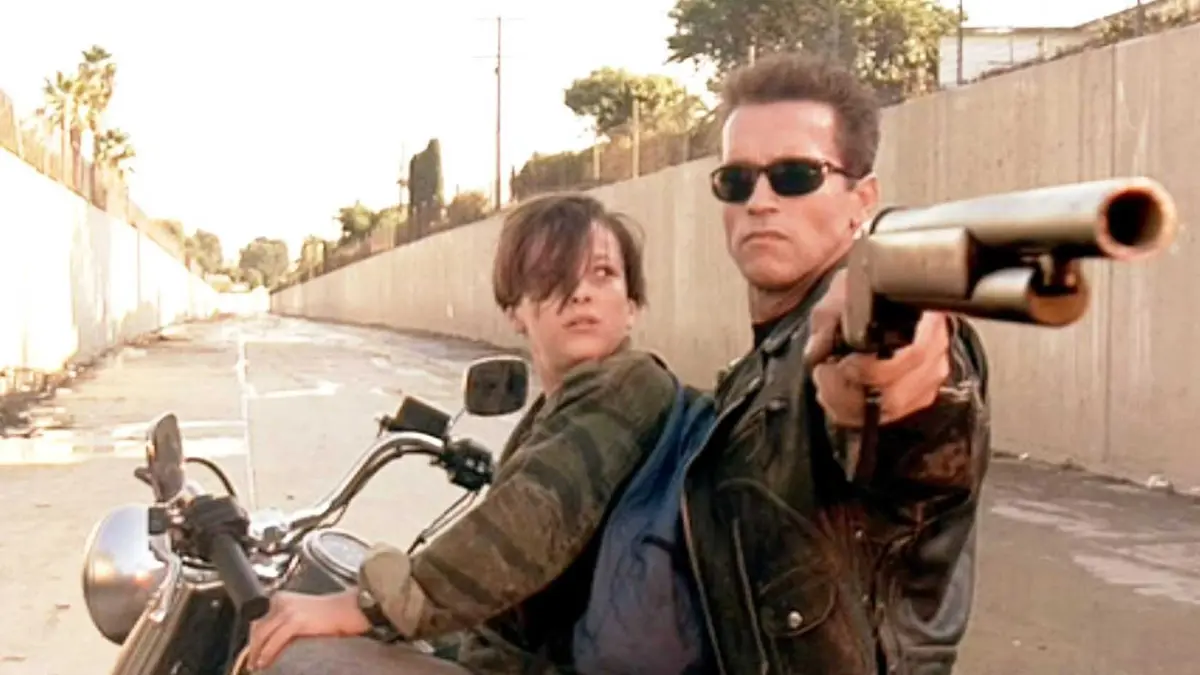 John Connor and the T-800 in Terminator 2