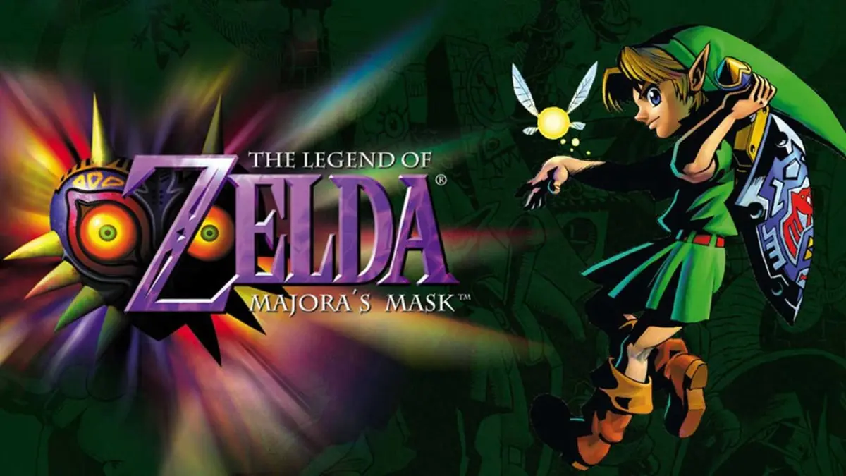 The key art for The Legend of Zelda: Majora's Mask featuring the game's logo and Link.