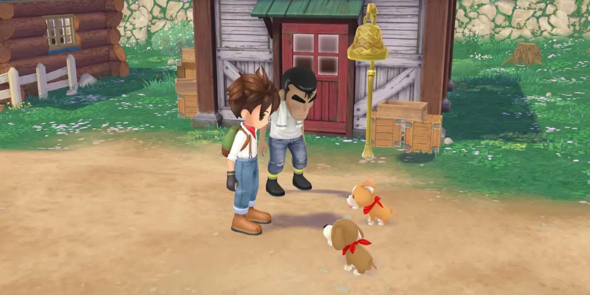 Staring at Two Puppies in Story of Seasons - A Wonderful Life