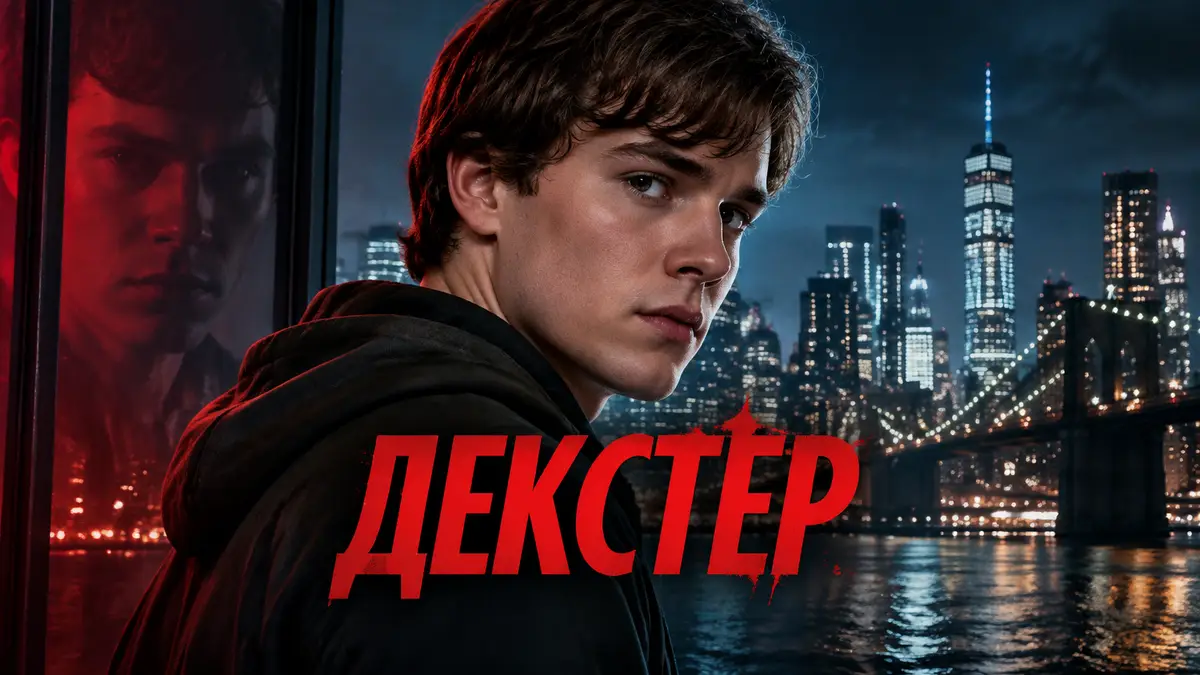 Джек Олкотт в роли Гаррисона Моргана на постере сериала «Декстер: Воскрешение», ночной Нью-Йорк