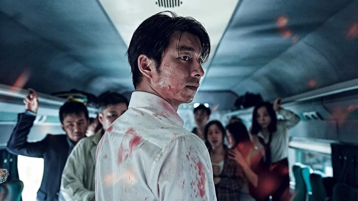 A man covered in blood in the Korean Movie Train To Busan.