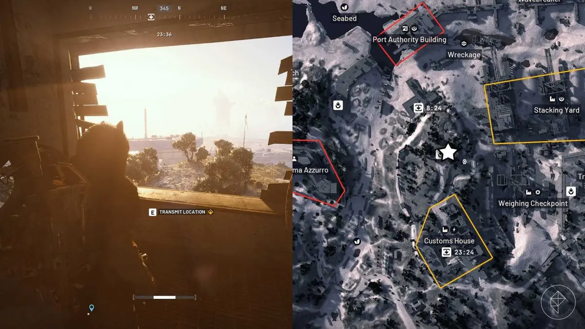The left-hand side of the image shows the player standing in front of the objective for the "Celeste's Teenage Rebellion" quest in Arc Raiders while the right-hand side of the image shows the location